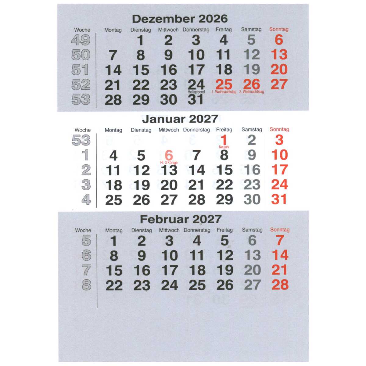 VELA / WALZ Ersatzeinlage 2027/2028 für 3-Monatskalender Mini