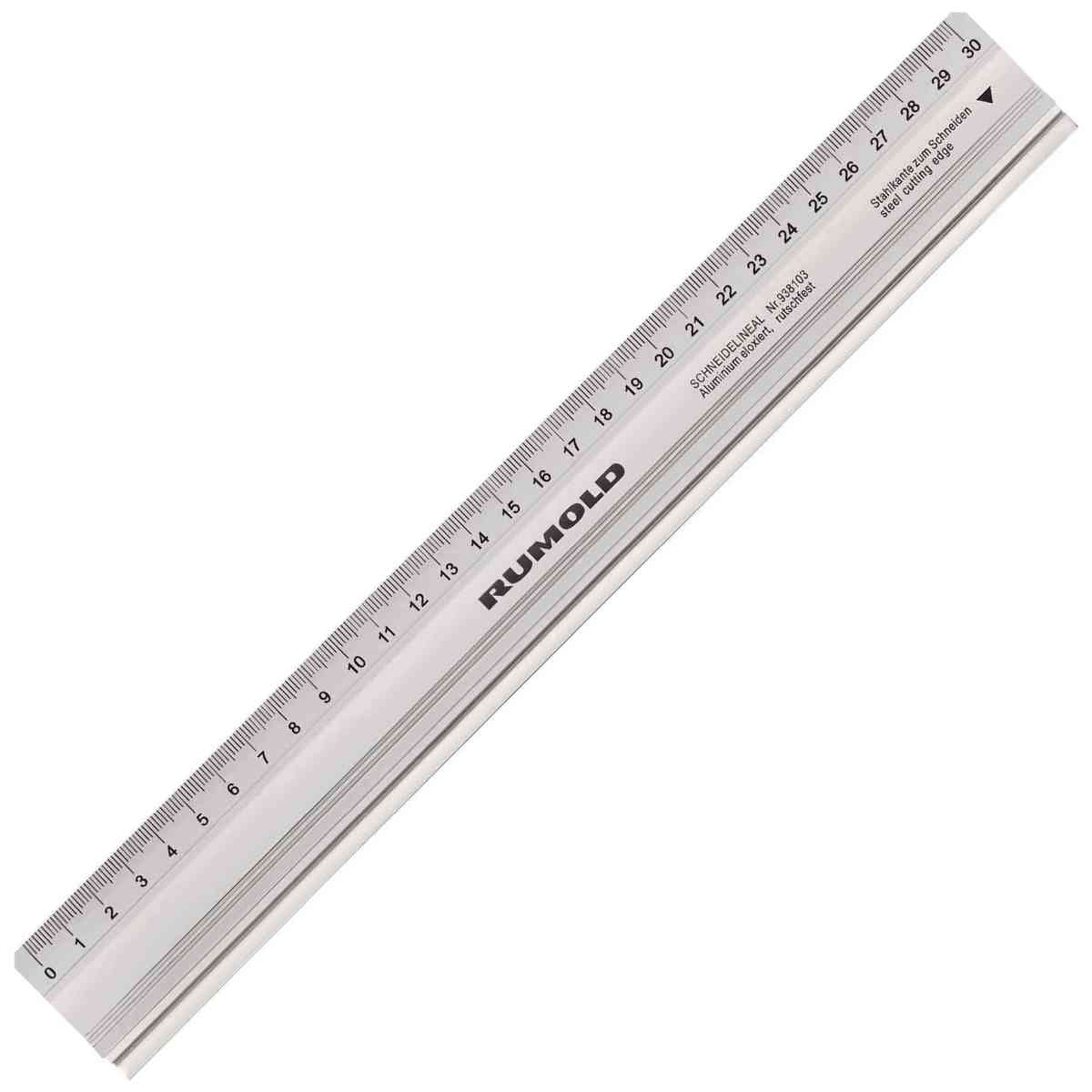 RUMOLD Schneidelineal aus Aluminium mit Stahlkante und Gummieinlage 30 cm