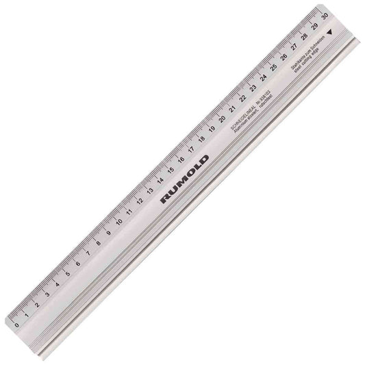 RUMOLD Schneidelineal aus Aluminium mit Stahlkante und Gummieinlage 30 cm