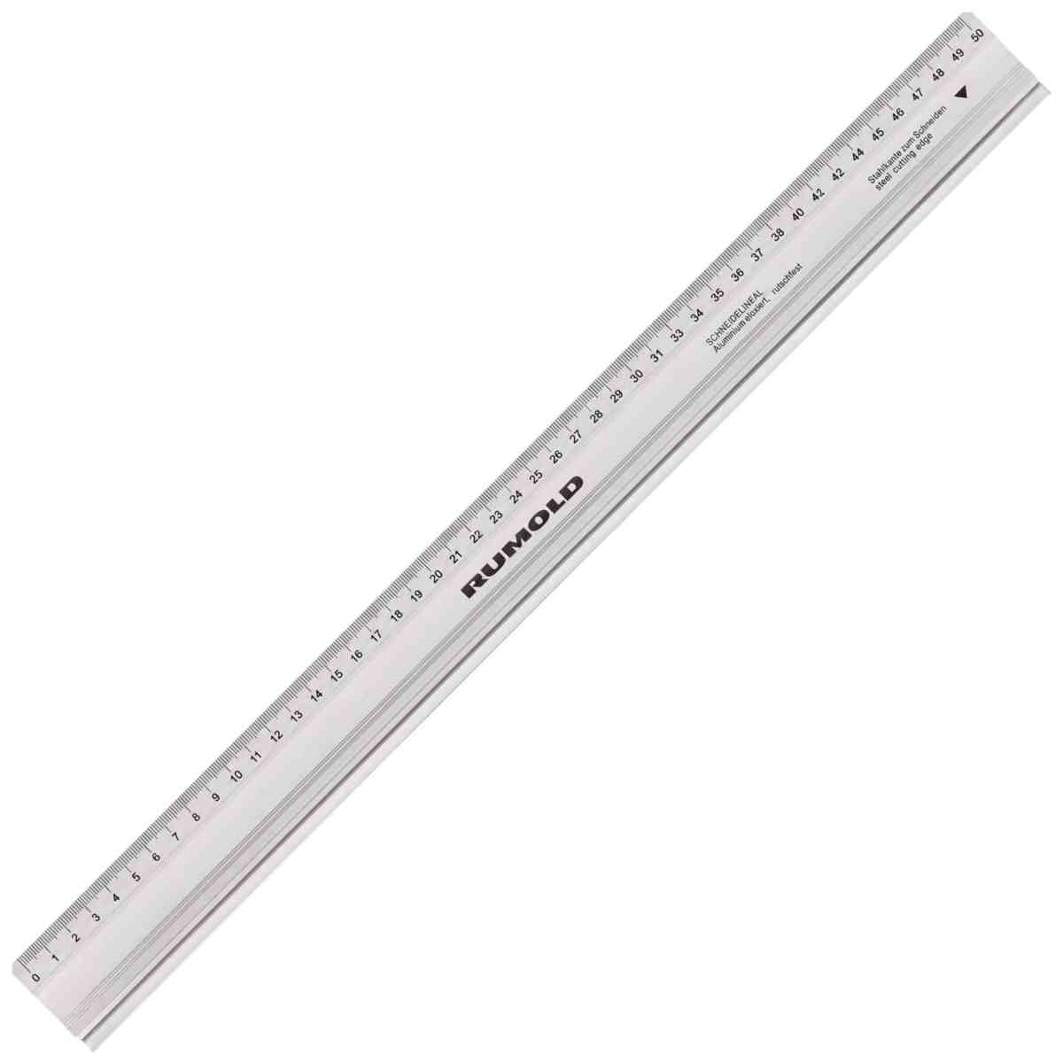 RUMOLD Schneidelineal aus Aluminium mit Stahlkante und Gummieinlage 50cm