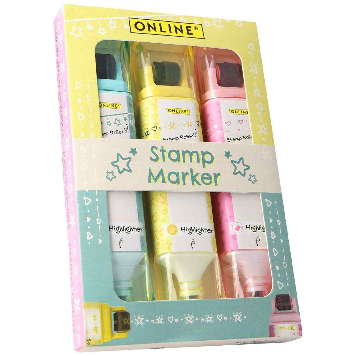 ONLINE Stamp Marker Textmarker + Rollstempel 3 Farben und Motive