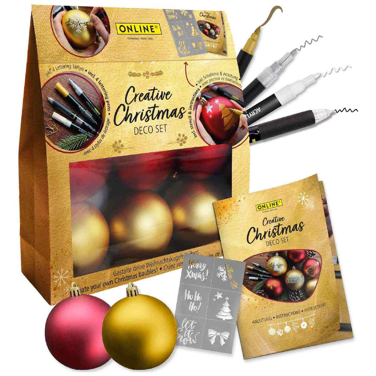 ONLINE Creative Christmas Deco Set 4 Acrylmarker gold silber weiß + 6 Kugeln