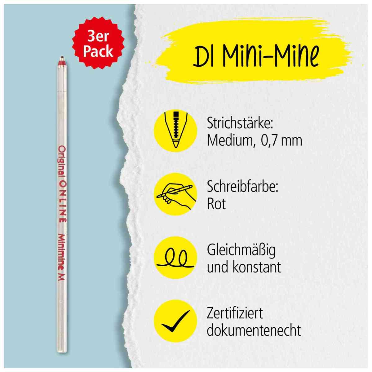 ONLINE Kugelschreibermine D1 4-Farb-Mine rot 3 Stück