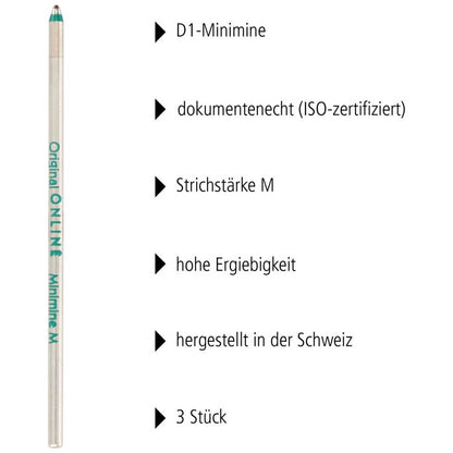 ONLINE Kugelschreibermine D1 4-Farb-Mine grün 3 Stück