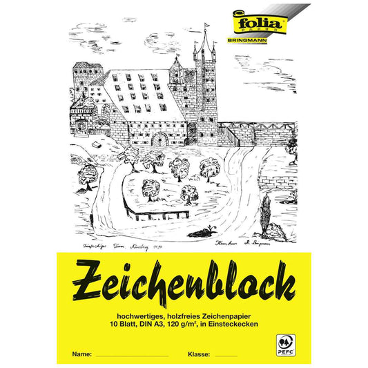FOLIA Zeichenblock A3 10 Blatt 120g mit Einsteckecken
