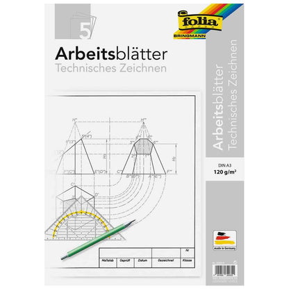 FOLIA TZ-Blätter A3 5 Blatt weiß 120g mit Rahmen und Schriftfeld