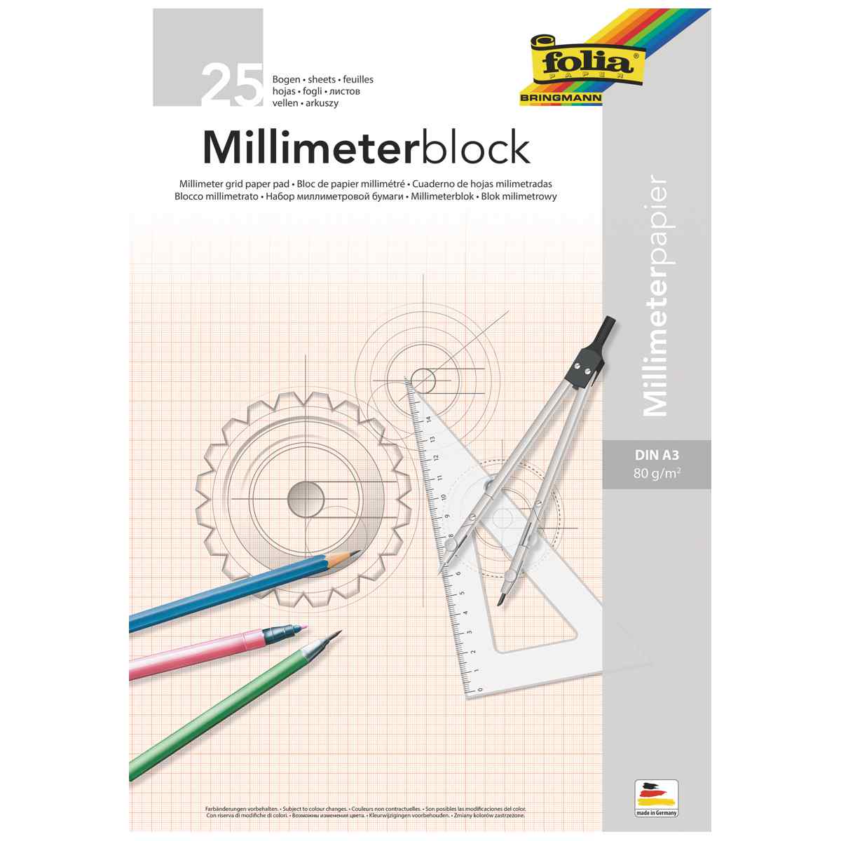 FOLIA Millimeterblock A3 25 Blatt 80g / qm