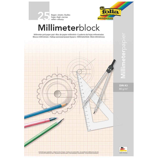 FOLIA Millimeterblock A3 25 Blatt 80g / qm