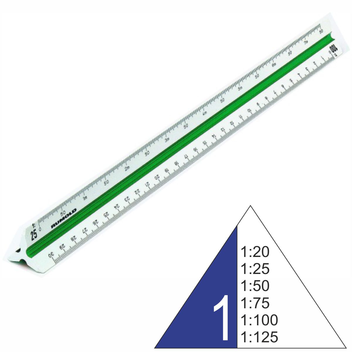 RUMOLD Dreikantmaßstab 150/1/30 Architekt 1 30cm Kunststoff weiß 1:20 - 1:125