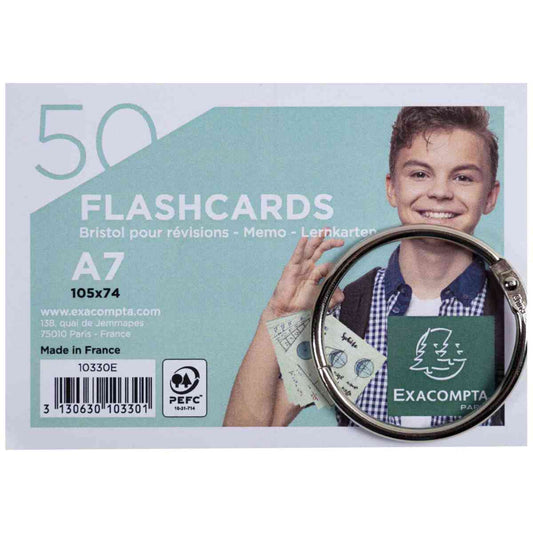 EXACOMPTA Flashcards Lernkarten Karteikarten mit Ring A7 liniert weiß 50 Stück