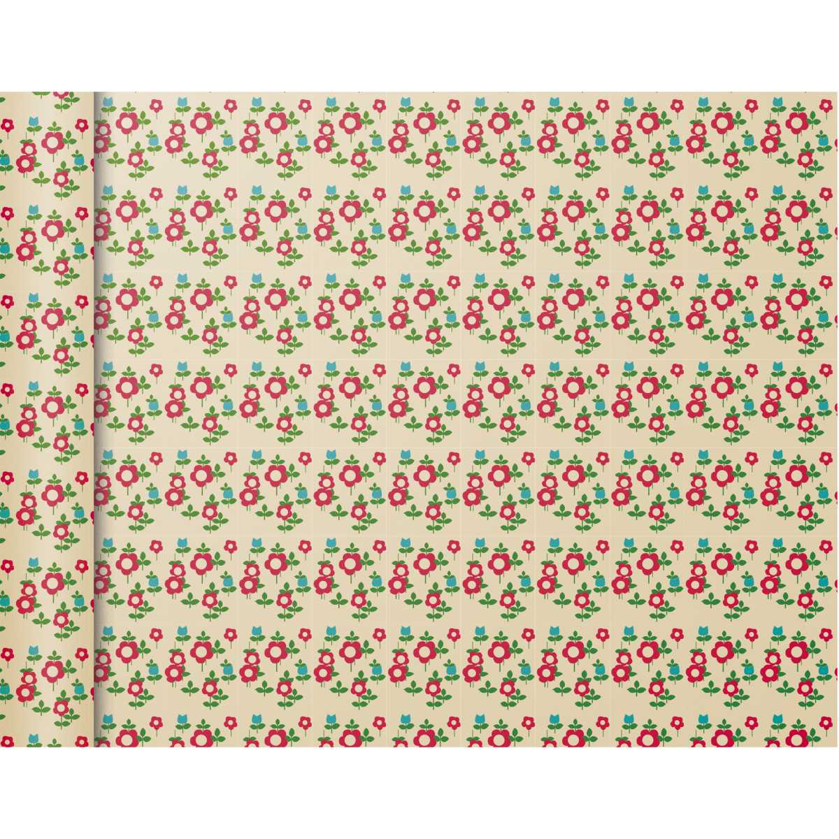 CLAIREFONTAINE Geschenkpapier Tiny Rolls Blumen rot 0,35 x 5m