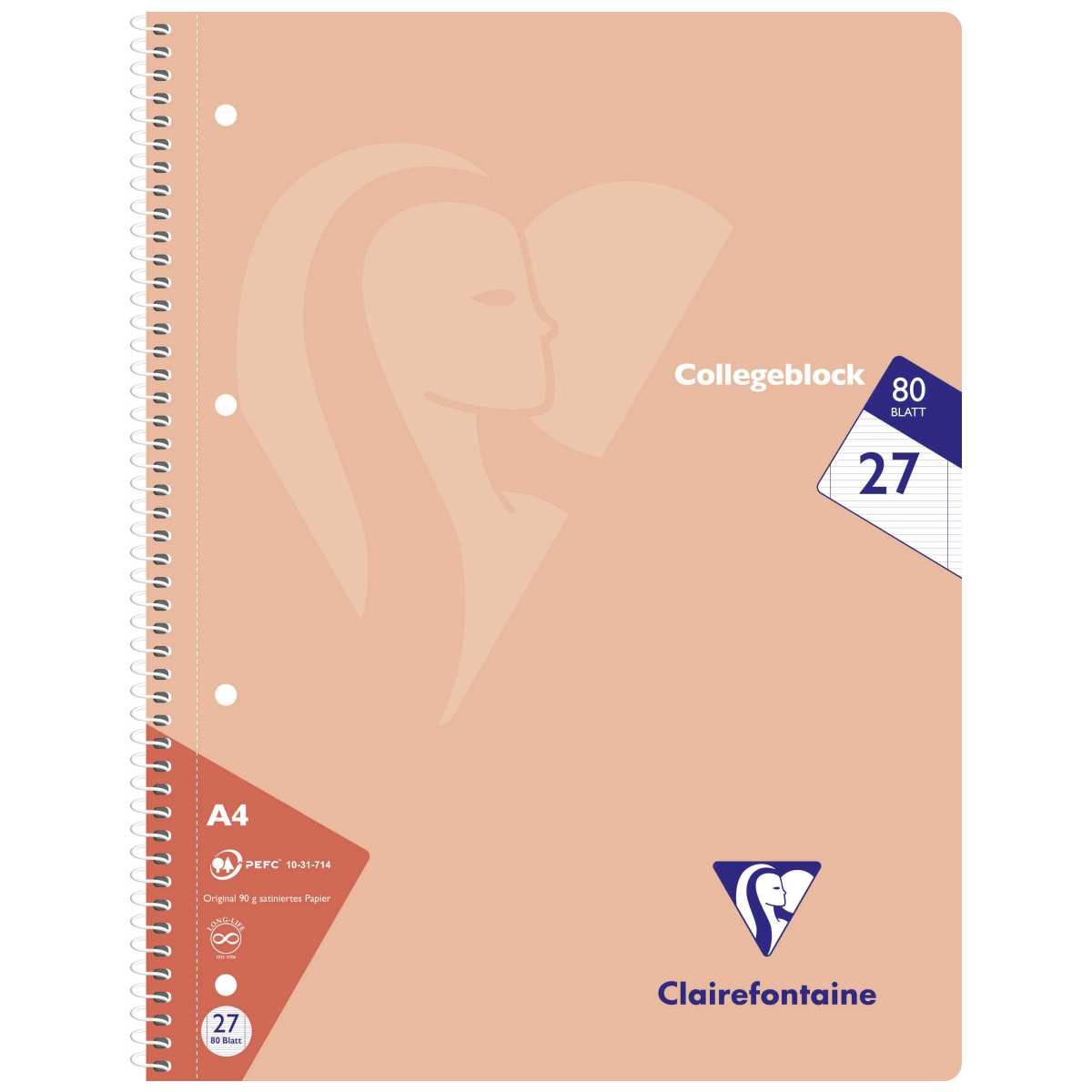 CLAIREFONTAINE Collegeblock PASTELL A4 80 Blatt liniert Doppelrand LIN 27 90g -5 Stück SPARPACK-