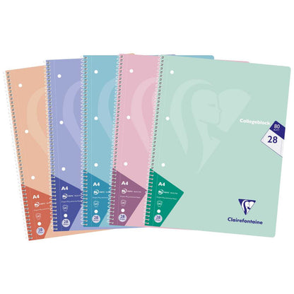 CLAIREFONTAINE Collegeblock PASTELL A4 80 Blatt kariert Doppelrand LIN 28 90g -5 Stück SPARPACK-
