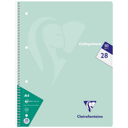 CLAIREFONTAINE Collegeblock PASTELL A4 80 Blatt kariert Doppelrand LIN 28 90g -5 Stück SPARPACK-