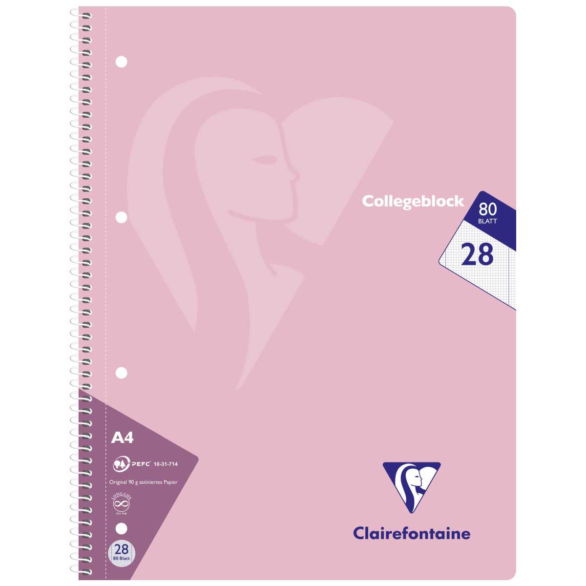 CLAIREFONTAINE Collegeblock PASTELL A4 80 Blatt kariert Doppelrand LIN 28 90g -5 Stück SPARPACK-