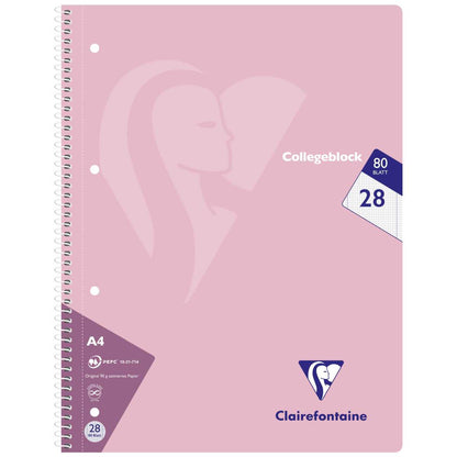CLAIREFONTAINE Collegeblock PASTELL A4 80 Blatt kariert Doppelrand LIN 28 90g -5 Stück SPARPACK-