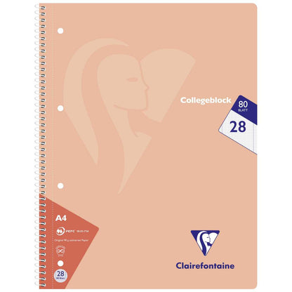 CLAIREFONTAINE Collegeblock PASTELL A4 80 Blatt kariert Doppelrand LIN 28 90g -5 Stück SPARPACK-