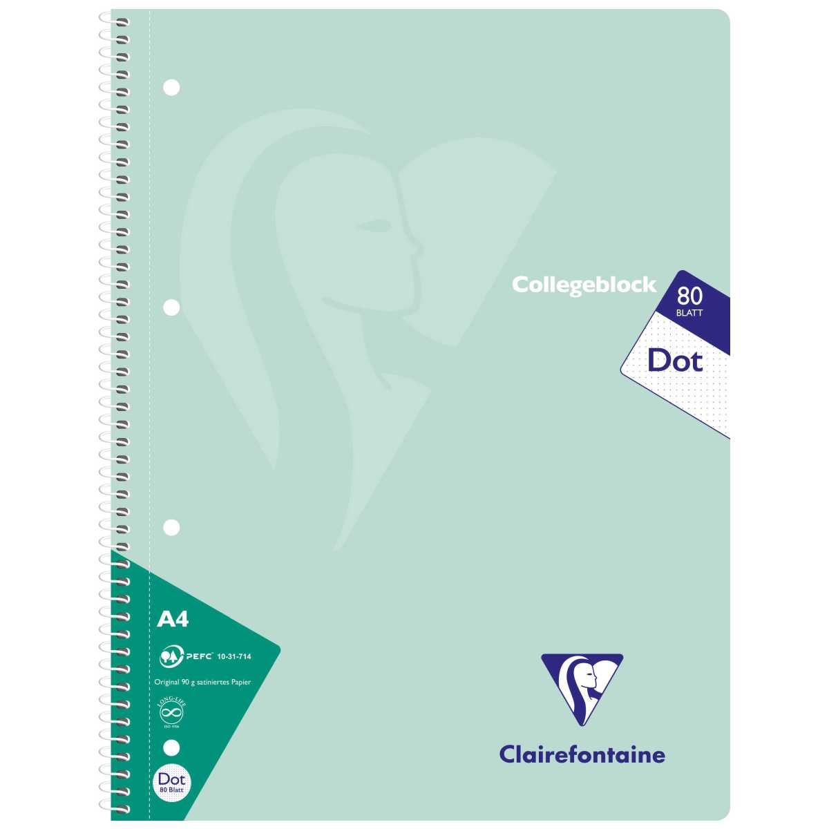 CLAIREFONTAINE Collegeblock PASTELL A4 80 Blatt dotted 90g -5 Stück SPARPACK-