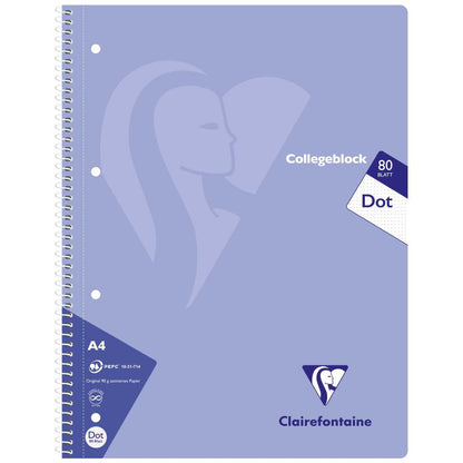 CLAIREFONTAINE Collegeblock PASTELL A4 80 Blatt dotted 90g -5 Stück SPARPACK-