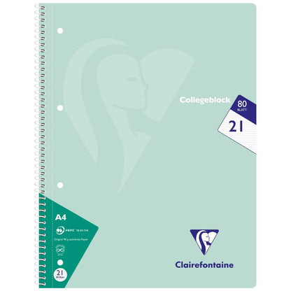 CLAIREFONTAINE Collegeblock PASTELL A4 80 Blatt liniert LIN 21 90g -5 Stück SPARPACK-