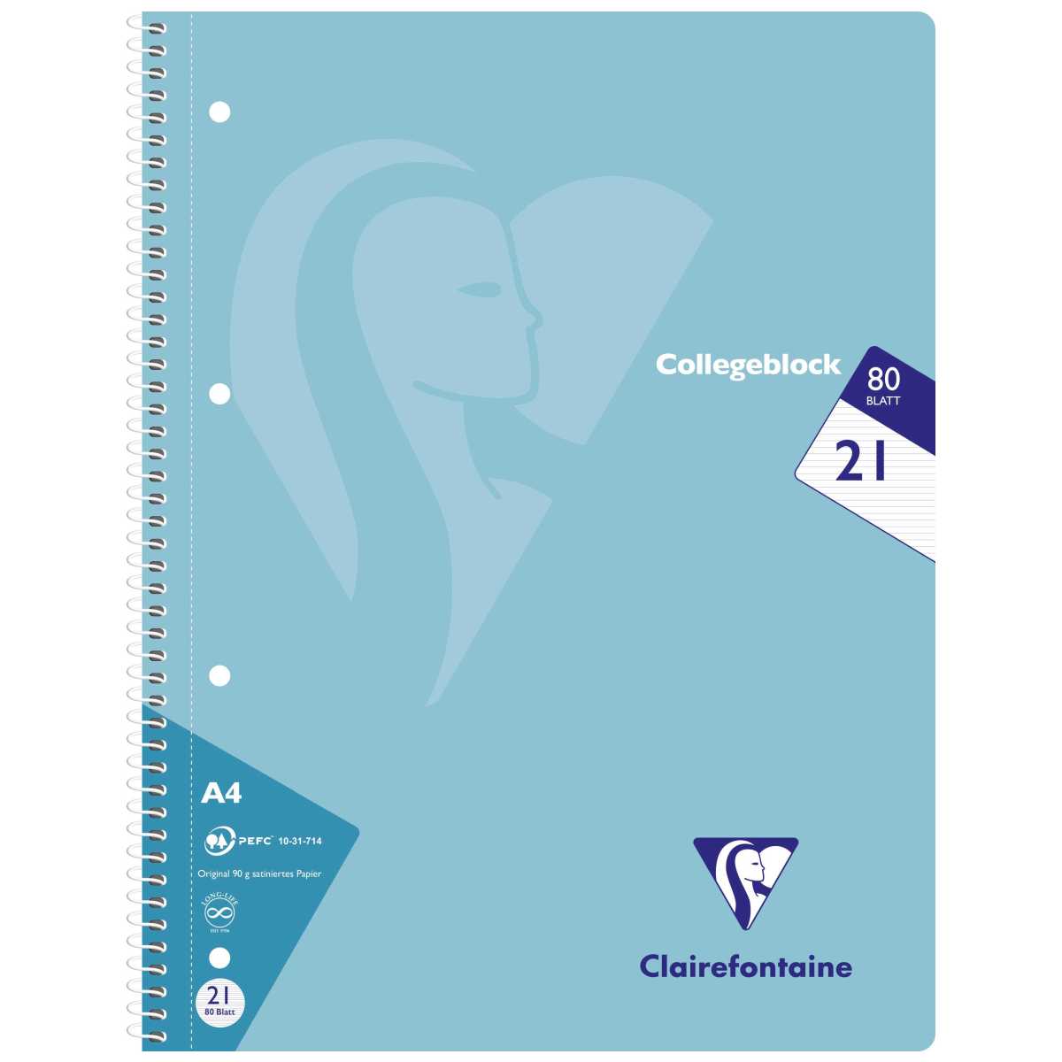 CLAIREFONTAINE Collegeblock PASTELL A4 80 Blatt liniert LIN 21 90g -5 Stück SPARPACK-
