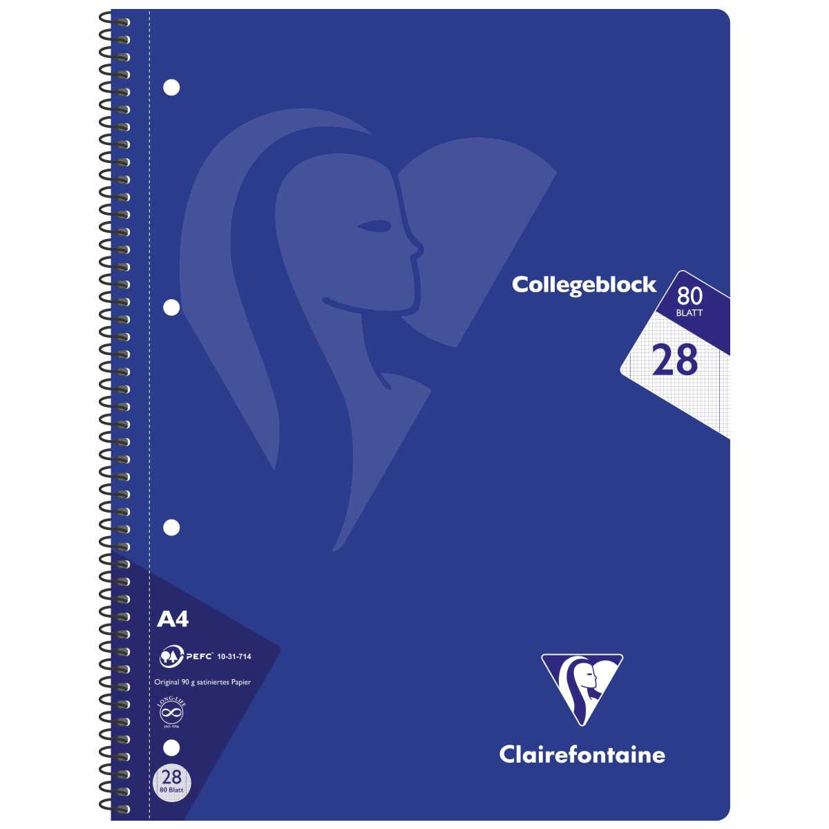 CLAIREFONTAINE Collegeblock INTENSIV A4 80 Blatt kariert Doppelrand LIN 28 90g -5 Stück SPARPACK-