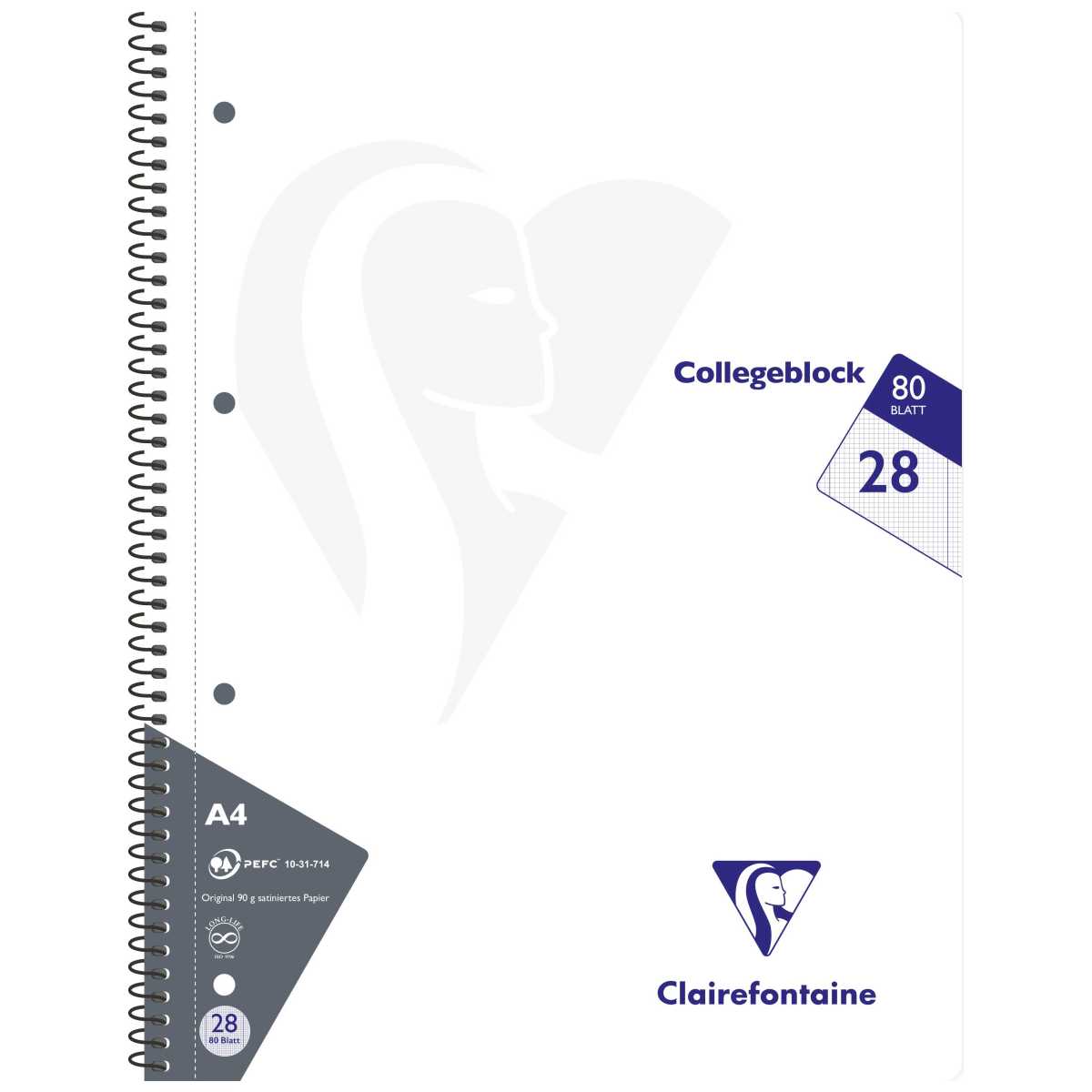 CLAIREFONTAINE Collegeblock INTENSIV A4 80 Blatt kariert Doppelrand LIN 28 90g -5 Stück SPARPACK-
