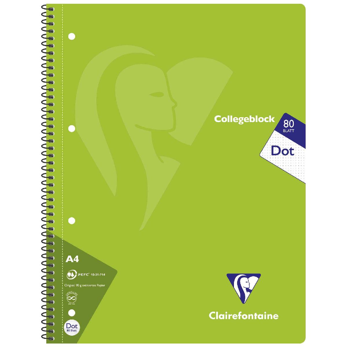 CLAIREFONTAINE Collegeblock INTENSIV A4 80 Blatt dotted 90g -5 Stück SPARPACK-