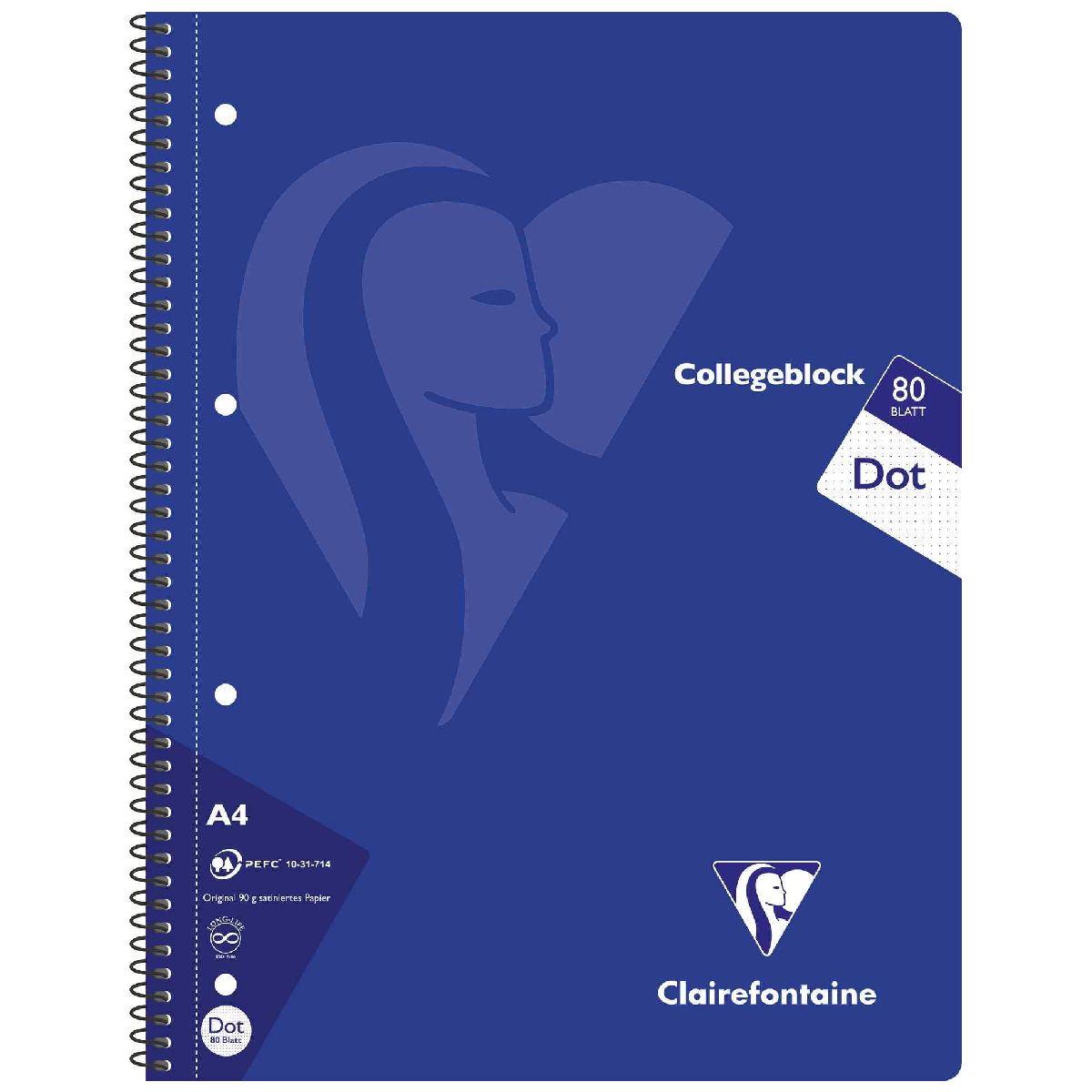 CLAIREFONTAINE Collegeblock INTENSIV A4 80 Blatt dotted 90g -5 Stück SPARPACK-