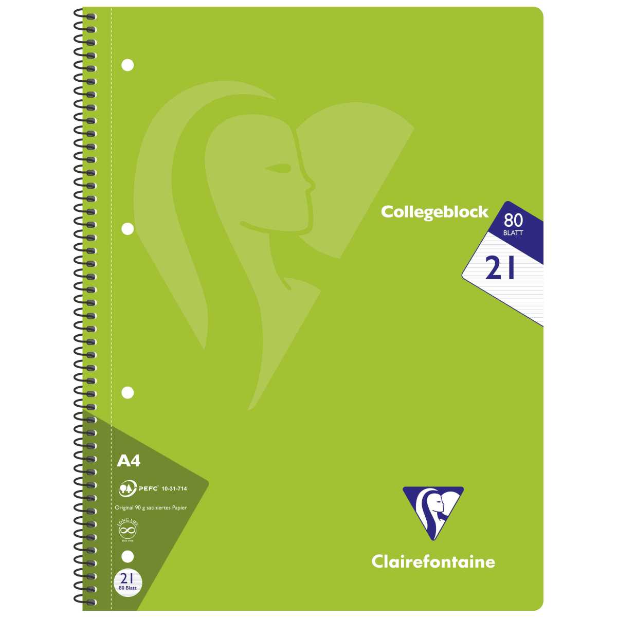 CLAIREFONTAINE Collegeblock INTENSIV A4 80 Blatt liniert LIN 21 90g -5 Stück SPARPACK-