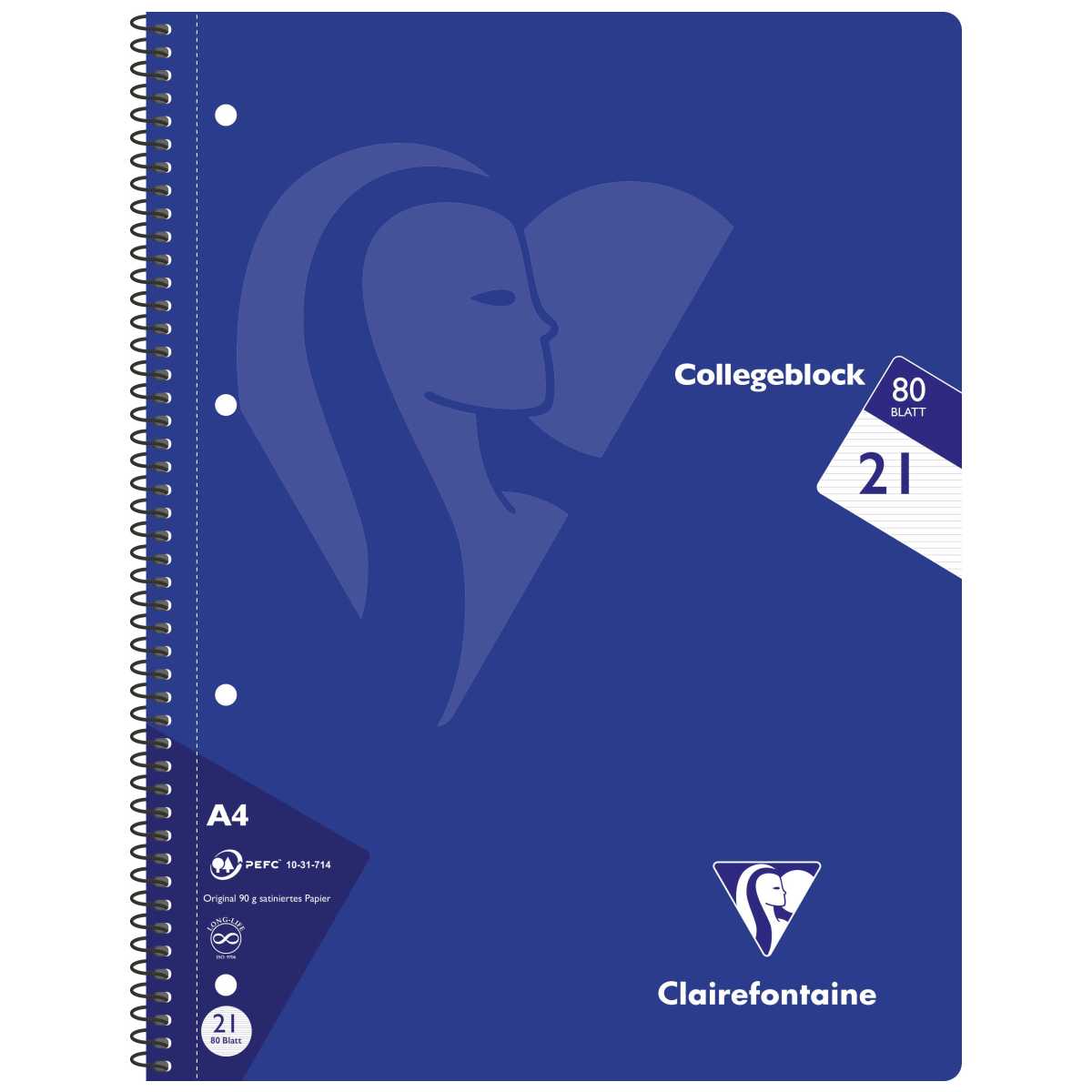 CLAIREFONTAINE Collegeblock INTENSIV A4 80 Blatt liniert LIN 21 90g -5 Stück SPARPACK-