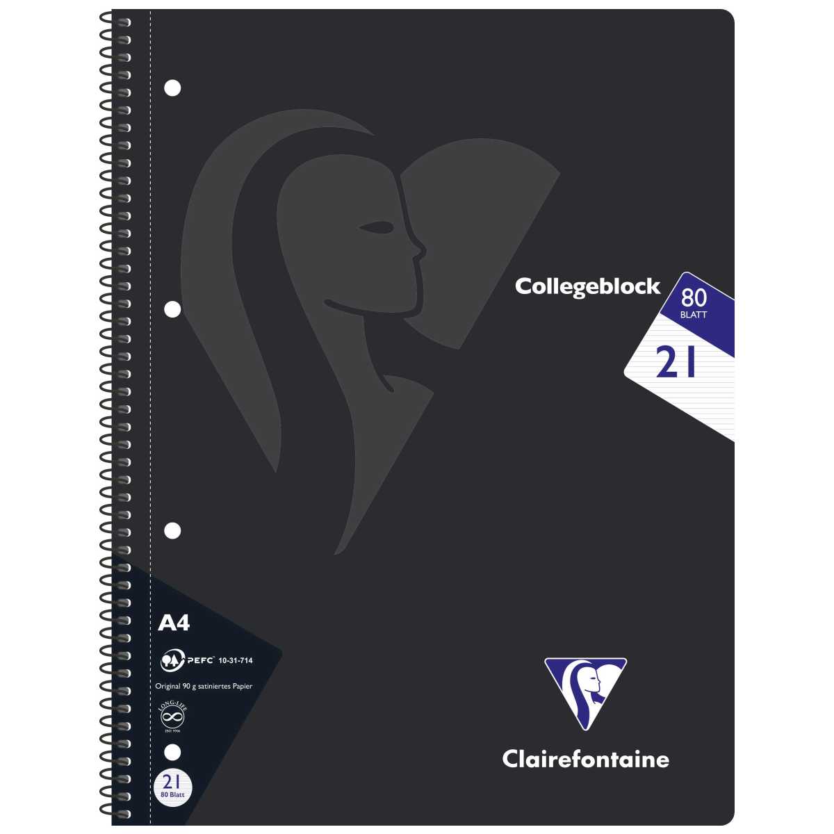 CLAIREFONTAINE Collegeblock INTENSIV A4 80 Blatt liniert LIN 21 90g -5 Stück SPARPACK-