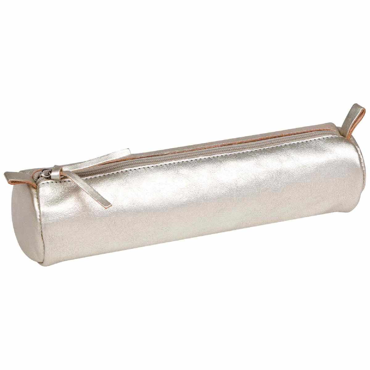 CLAIREFONTAINE Schlamperetui Leder rund 22cm grau metallic