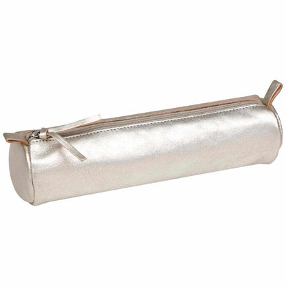 CLAIREFONTAINE Schlamperetui Leder rund 22cm grau metallic