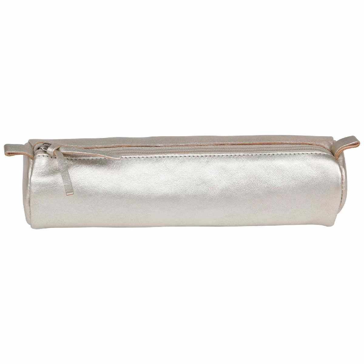 CLAIREFONTAINE Schlamperetui Leder rund 22cm grau metallic