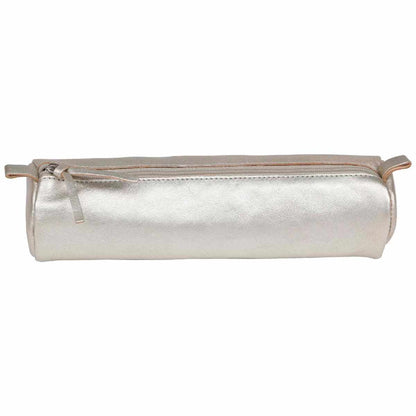CLAIREFONTAINE Schlamperetui Leder rund 22cm grau metallic