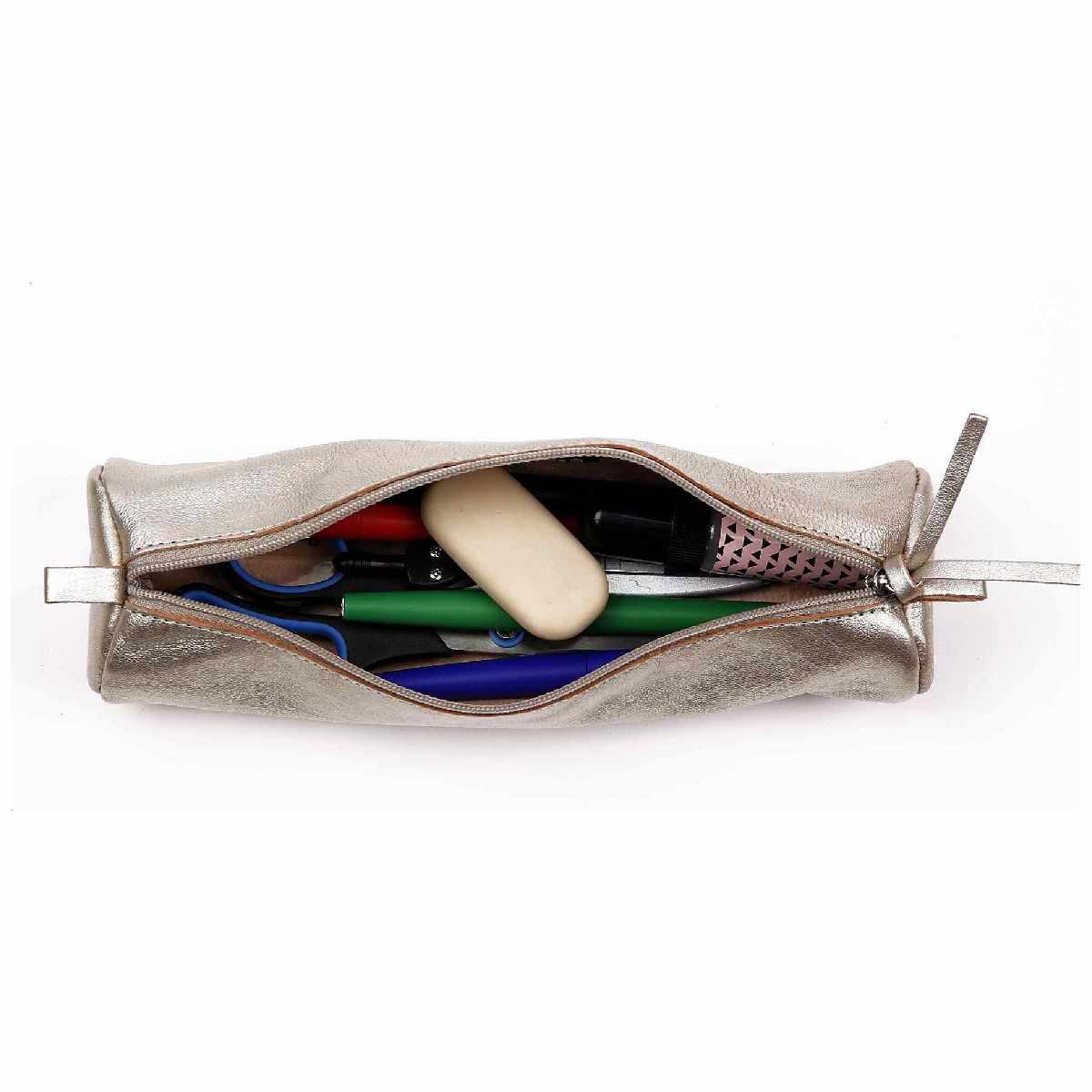 CLAIREFONTAINE Schlamperetui Leder rund 22cm grau metallic