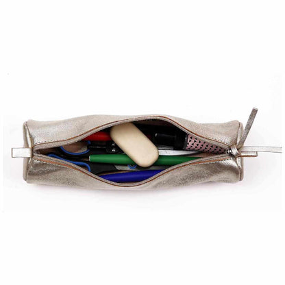 CLAIREFONTAINE Schlamperetui Leder rund 22cm grau metallic