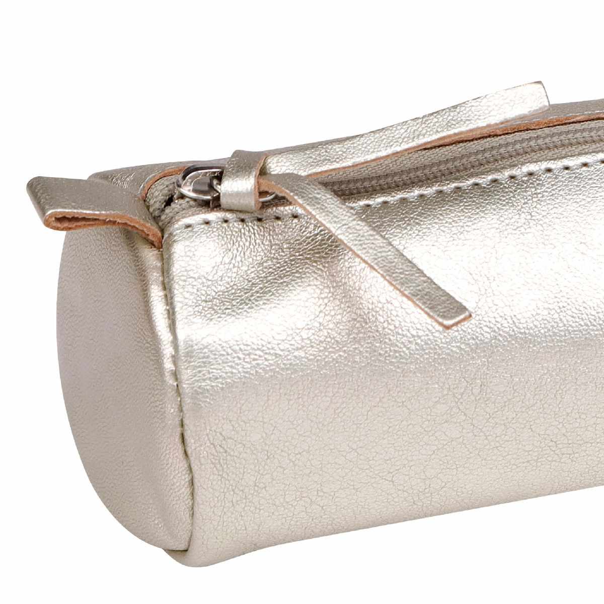 CLAIREFONTAINE Schlamperetui Leder rund 22cm grau metallic