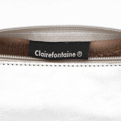 CLAIREFONTAINE Schlamperetui Leder rund 22cm grau metallic