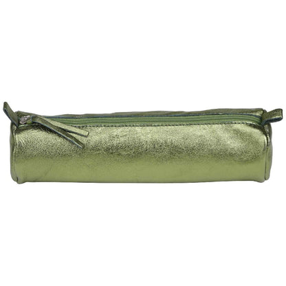 CLAIREFONTAINE Schlamperetui Leder rund 22cm grün metallic