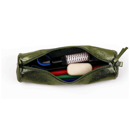 CLAIREFONTAINE Schlamperetui Leder rund 22cm grün metallic
