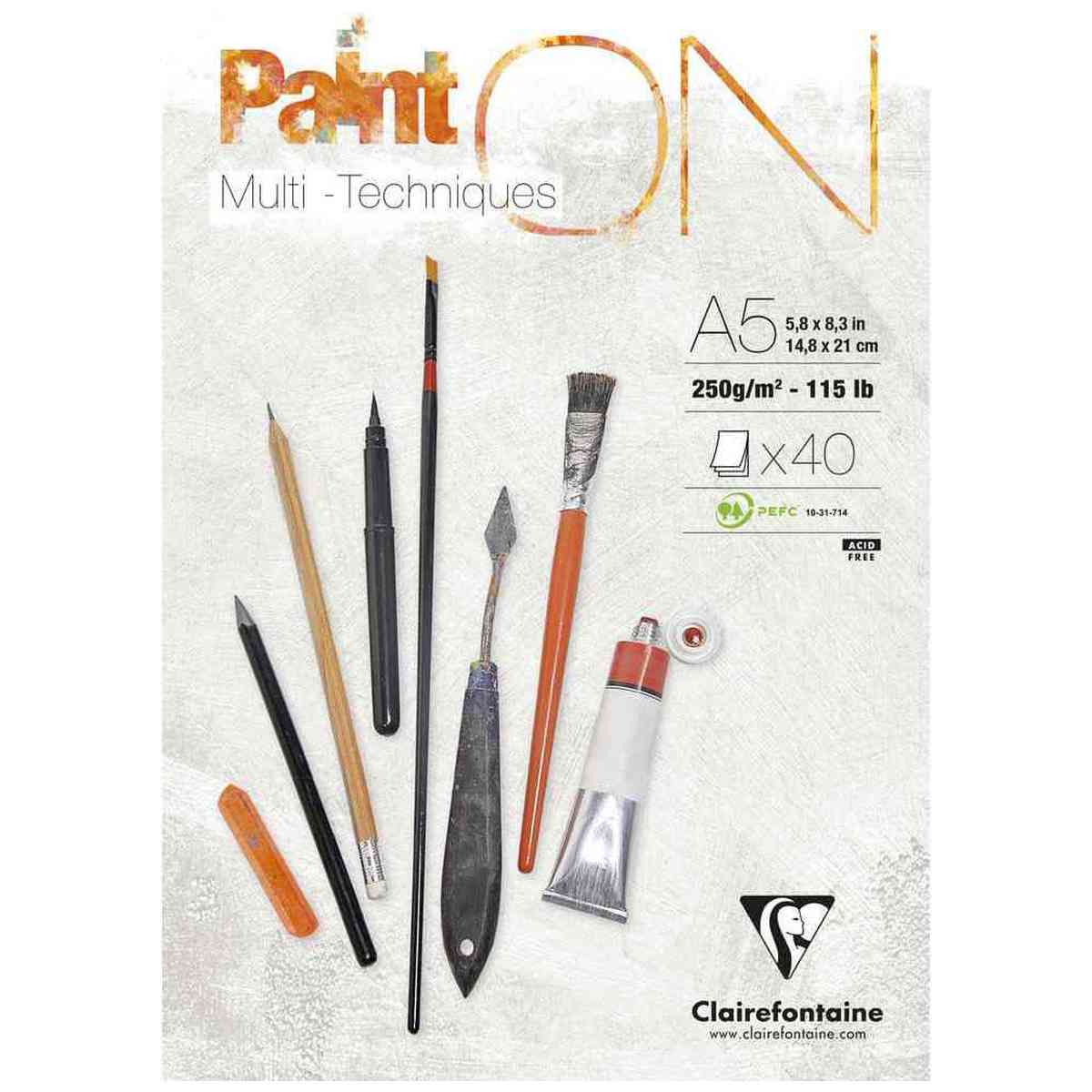 CLAIRFONTAINE Zeichenblock A5 Paint On Multi Öl Acryl Aquarell 250g 40 Blatt