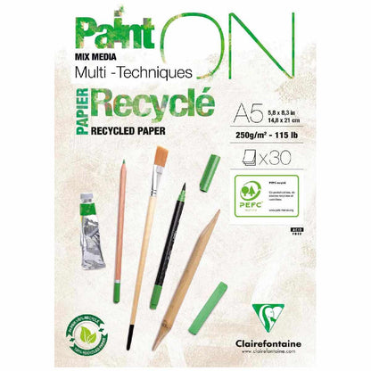 CLAIREFONTAINE Zeichenblock A5 Paint On Recycling Öl Acryl Aquarell 250g 30 Blatt