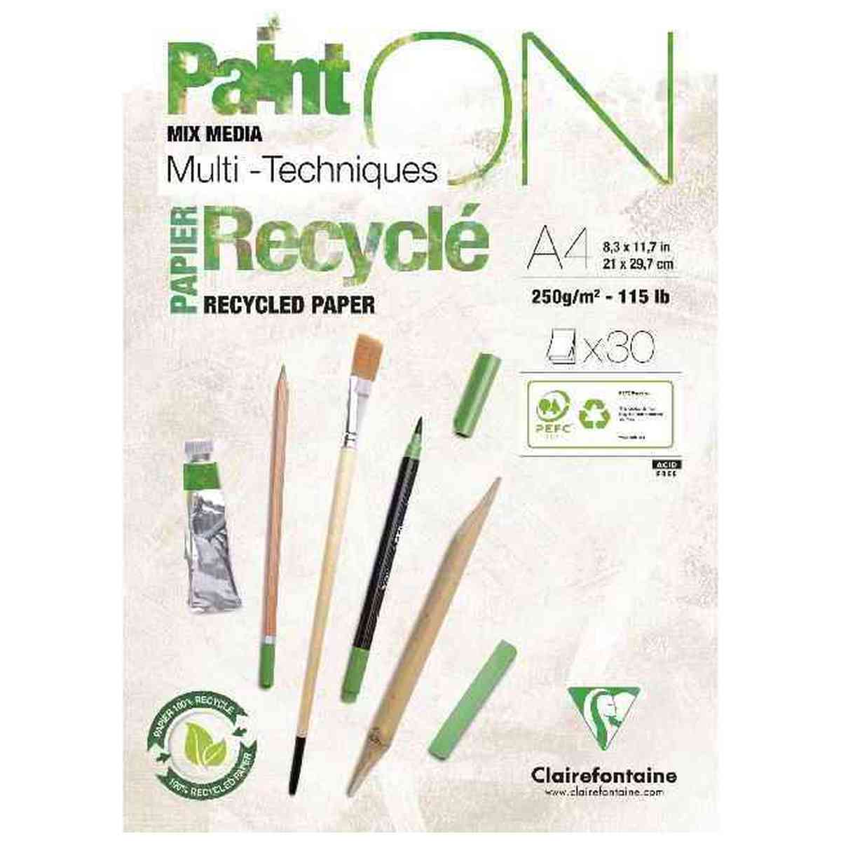 CLAIREFONTAINE Zeichenblock A4 Paint On Recycling Öl Acryl Aquarell 250g 30 Blatt