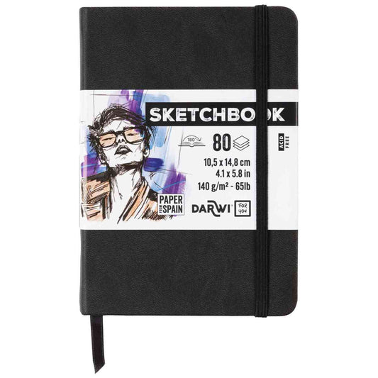 DARWI Skizzenbuch mit Gummizug A6 80 Blatt 140g schwarz