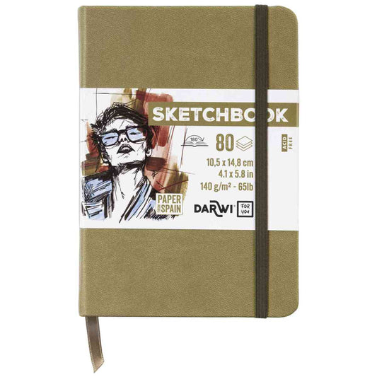 DARWI Skizzenbuch mit Gummizug A6 80 Blatt 140g khaki