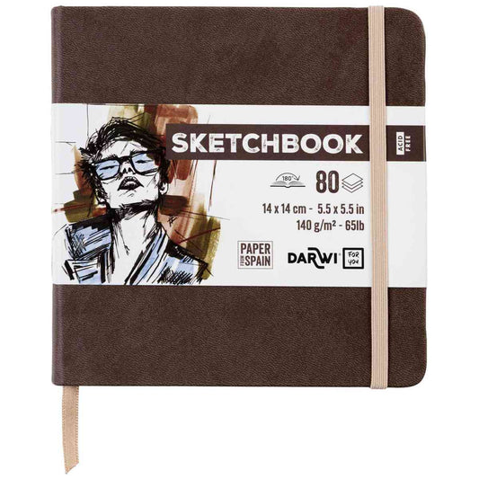 DARWI Skizzenbuch mit Gummizug 14x14cm 80 Blatt 140g braun