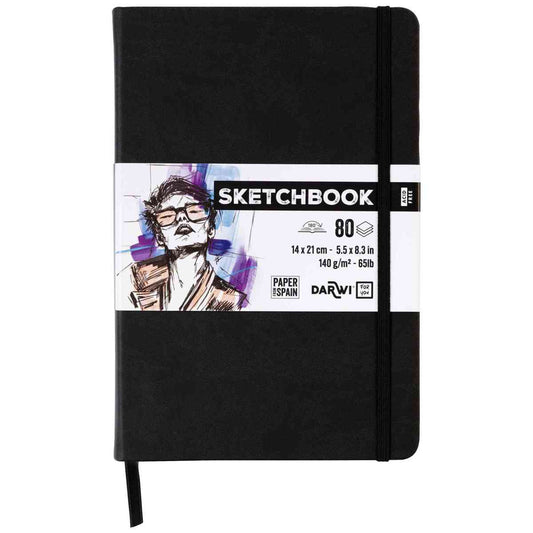 DARWI Skizzenbuch mit Gummizug 14x21cm 80 Blatt 140g schwarz