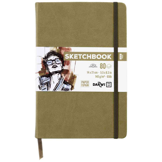DARWI Skizzenbuch mit Gummizug 14x21cm 80 Blatt 140g khaki